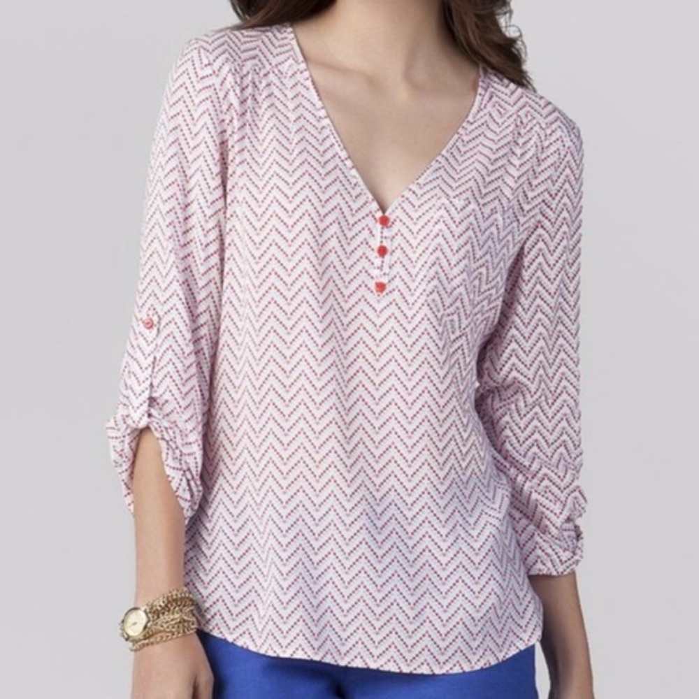 Moonlight Roll-up 3/4 Sleeve Chevron Top - Sz M
